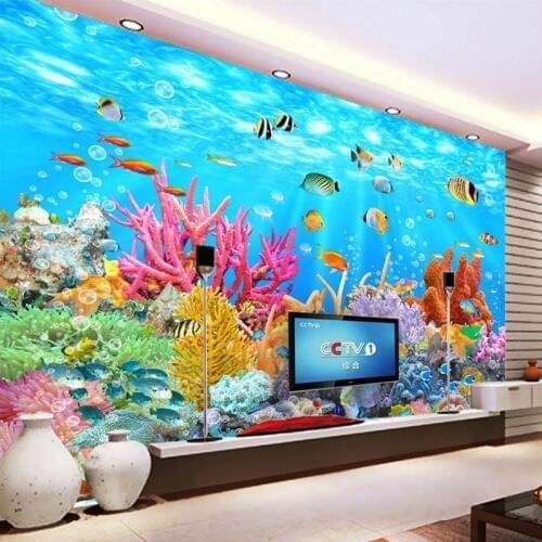 Coral Underwater World Custom 3D Photo Wallpaper Living Room Bedroom Bathroom Waterproof Self-adhesive Mural Sticker Wall Decals