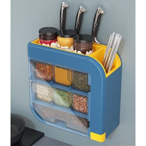 Seasoning box suit household combination multi grid kitchen seasoning storage box wall mounted wall seasoning can