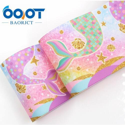 546,3"(75mm)Grosgrain Ribbon Mermaid Printed Tape 10y DIY Head Accessoris Wrapping Decorative Holiday Decorations Materials