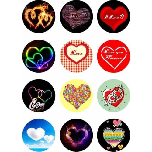 10mm 14mm 16mm 12mm 20mm 25mm 354 12pcs/lot Heart Mix Round Glass Cabochons Jewelry Findings 18mm Snap Button Charm Bracelet