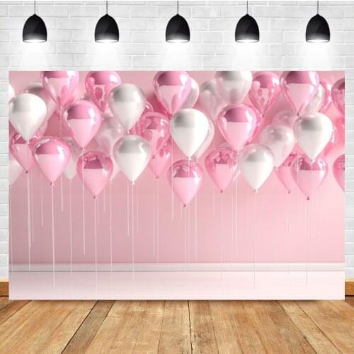 Laeacco Pink Indoor Balloon Baby Birthday Party Portrait Custom Photo Photography Backdrop Photo Background For Photo Studio