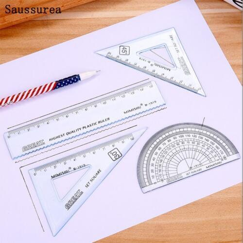 4pc / Set Senior Angle Triangle Ruler Students Drawing Mathematics Geometry Metal Ruler Set Office School Supplies Stationery