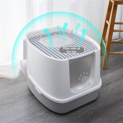 22 Pet Cat Litter Box Fully Enclosed Anti-Splash Deodorant Cat Toilet For Cats Two-Way with Shovel High Capacity Cat Litter Tray