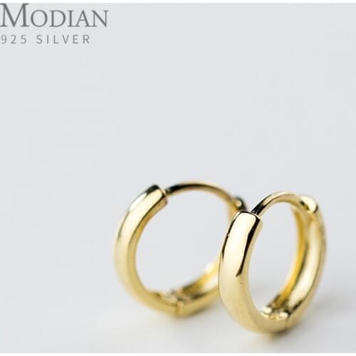 Modian Round Simple Gold Color Charm Hoops Earrings Sparkling 925 Sterling Silver Jewelry For Women Wedding Statement Brincos