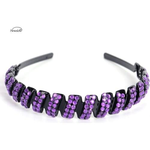 Fashion Women Plastic Toothed Headband Ladies Hair Hoop Clip Purple Rhinestone Hairband Headdress Barrettes Hairpin Accessories