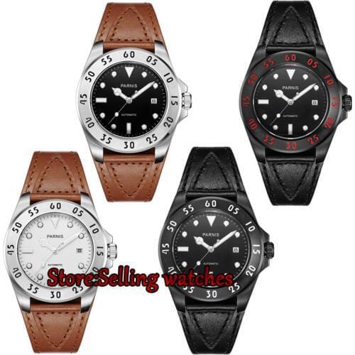 PARNIS 43mm Automatic Mechanical Watch Men reloj hombre automatico Auto Date Luminous 100M Male Clock Men Mechanical Wristwatch