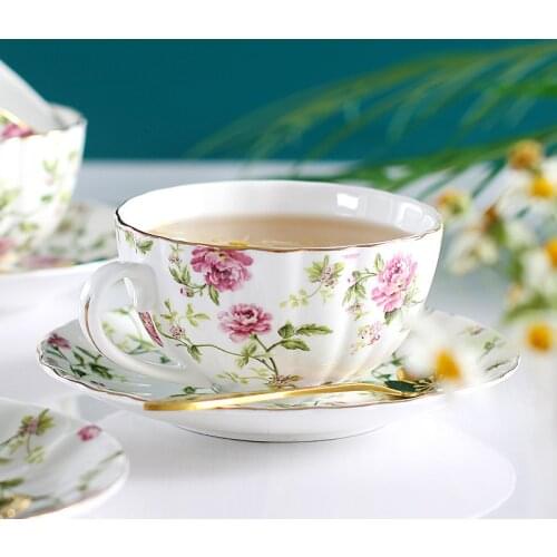 European Coffee Cup Set Small Luxury Household Simple Elegant High-end Cute Small Fresh Ceramic Flower Teacup Home Decoration