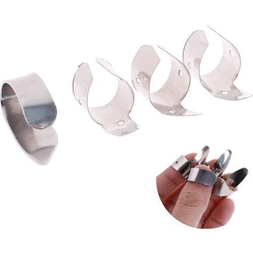 4pcs Stainless Steel 1 Thumb And 3 Finger Nail Guitar Picks Plectrums Set Metal Acoustic Electric Bass Guitar Accessories