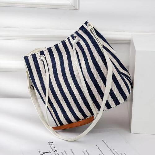 New Fashion Womens Bag Canvas Bucket Bag Striped Shoulder Bolsa Diagonal Multi-purpose Bag Solid Color Ladies sac a main