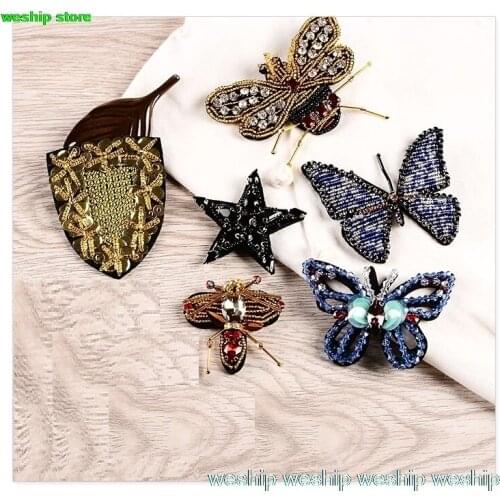 New High-quality Embroidery Hand beading patch Rhinestone Snake/ shield/ star applique by sew-on DIY handmade