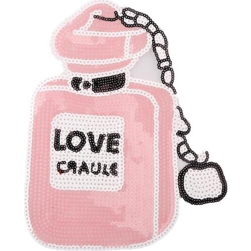 New Arrival Sequined Embroidery Sequins Big Perfume Bottle Patches Love Patches Badges Applique Patches for Clothing