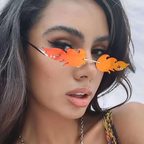 Upgrated Car Driving Glasses Rimless Wave Sunglasses Streetwear Trending Narrow Fashion UV 400 Eyewear Fire Flame Sunglasses