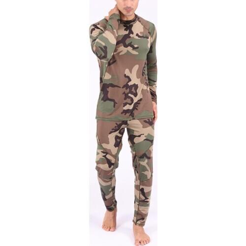 Pajama Sets Men Camouflage Print Long Sleeve Top Pants Outfit Winter Thermal Underwear Set