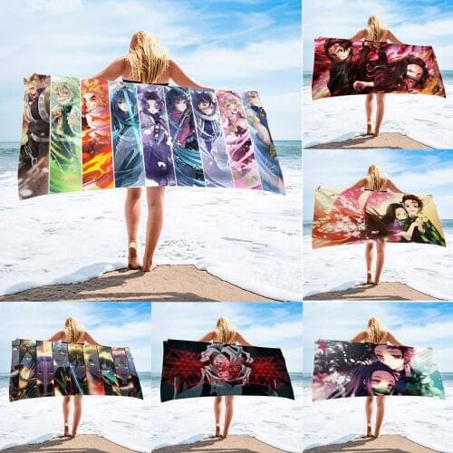 Beach Towel Microfiber Towel Anime Demon Slayer Prints Quick Dry Portable Outdoor Water Sports Towel Swimming Camping Surf Towel