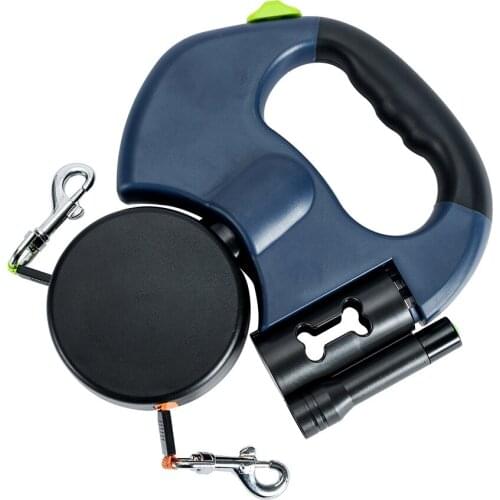 360 Degree Retractable Dual Double Pet Leash Rope Zero Tangle Walk Pet Leash Running Reflective Lead with Poop Box for Dogs