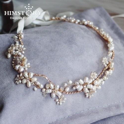 Romantic Freshwater Pearls Headband Bridal Hair Vine Jewelry Gold Wedding Headwear Hair Accessories Rhinestone Women Headwear
