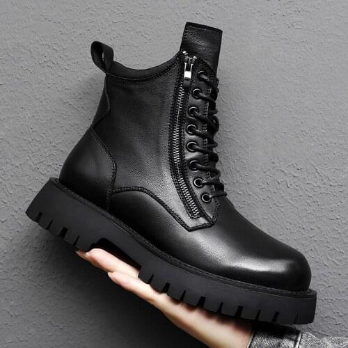 Punk Ankle Boots Mens Warm Comfortable Wear-resistant Sole Shoes Man Winter Motorcycle Boots Back Zip Male Walking Boots New