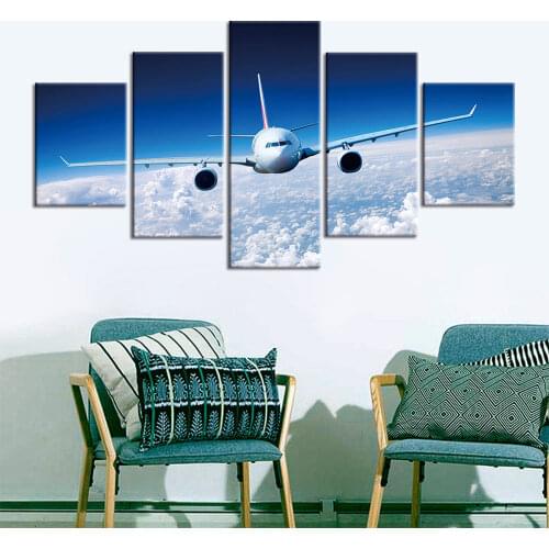 Modern decorative canvas Painting 5 Piece aircraft Posters HD Prints Airplane sky Printed Wall art for Living Room Home Decor