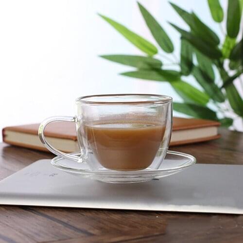 MUZITY Glass Coffee Cup Set 150ml High Temperature Resistant Double Layer Cup and Saucer