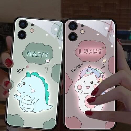 Cute Cartoon Dinosaur Call Light Case For iPhone 12 11 Pro Max Xs Max Xr 6 6S 7 8 Plus X SE 2020 Cover Colorful Led Flash Coques