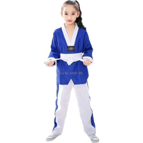 Professional Blue Taekwondo Uniforms Children Adult Unisex Long Sleeve Taekwondo Dobok Clothes Suit Taekwondo Training Clothing