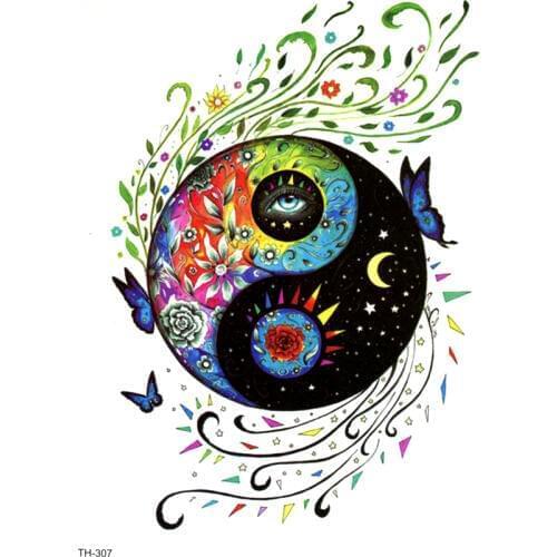 Yin and Yang Waterproof Temporary Tattoo Sticker Butterfly Body Art Sticker Tatoo Men Tattoo sleeve kids Tatuajes Temporales