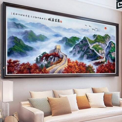Printed Cross Stitch Needlework,DIY Living Room,Set For Embroidery Kit Full Cross-Stitching Silk Thread Landscape The Great Wall