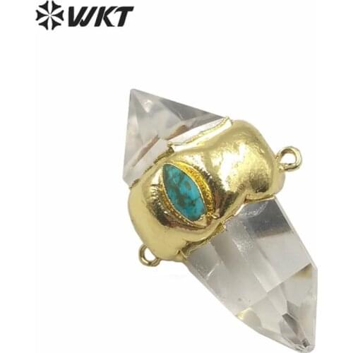 WT-P1552 Wholesale Women Jewelry Stone Pendant Clear Stone Pendant Natural Double Point spirit Quartz Pendant In Gold Plated