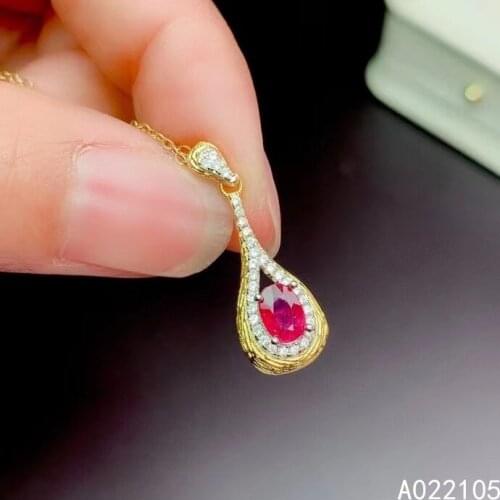 Fine Jewelry 925 Pure Silver Inlaid Natural Ruby Girl Luxury Exquisite Fresh Chinese Style Gem Pendant Necklace Support Detectio