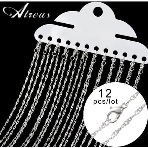 Lobster Clasp 12Pcs/Pack 42cm Silver Water-wave Chain For Women DIY Making Necklace Jewelry Bulk Findings Accessories Wholesale