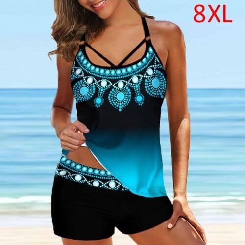 Women Backless Tankini Swimwear Plus Size 8XL Beach Female Bathing Suit Sexy Fashion Tankini Shorts Swimming