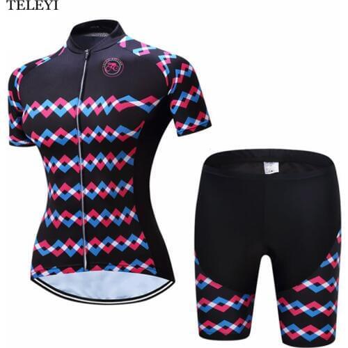 TELEYI Ropa Ciclismo Team Womens Breathable Cycling Bike Girls Bicycle Wear Short Sleeve Jersey + Bib Shorts Set