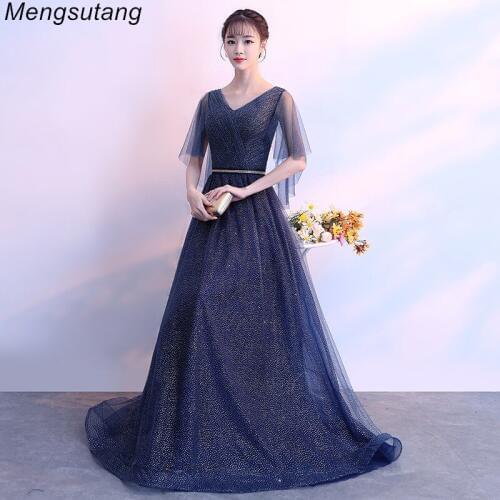 Robe De Soiree V-Neck Elegant Shinning A-Line Half Sleeve Evening Dress Beading Banquet vestido de festa Party Formal Dresses