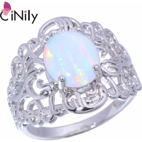 CiNily Created White Fire Opal Silver Plated Wholesale Hot Sell Fashion Jewelry for Women Wedding Ring Size 6-10 OJ9204