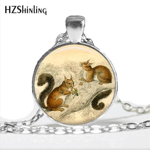 NS-00778 New Tree Squirrels Necklace Jewelry Ground Squirrel Necklace Handmade Glass Cabochon Woodland Creature Necklace HZ1