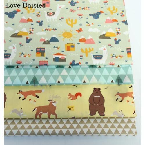 100% Cotton Cartoon YELLOW GRAY Forest Desert Animals Cactus Tent Tri angle Twill Fabrics for Bedding Sheet Apparel Home Decor