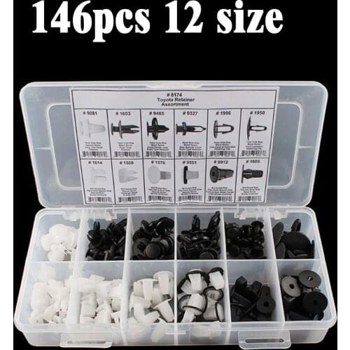 146PCs/Set 12 Size Auto Car Door Hold Bumper Fastener Clips Push Pin Rivet Trim Clip Panel Body Interior Assortment FOR TOYOTA