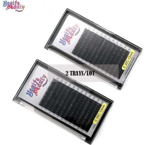 2 Trays/Lot Individual Silk Mink Lashes Natural Faux Volume Eye Lashes Extension from Yogife Beauty