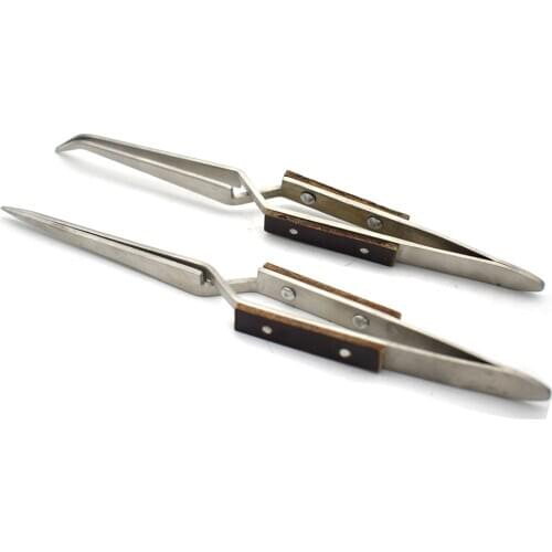 2PCS Jewelry Welding Tweezers Curved & Straight Fiber Grip Soldering Tweezer Self Closing