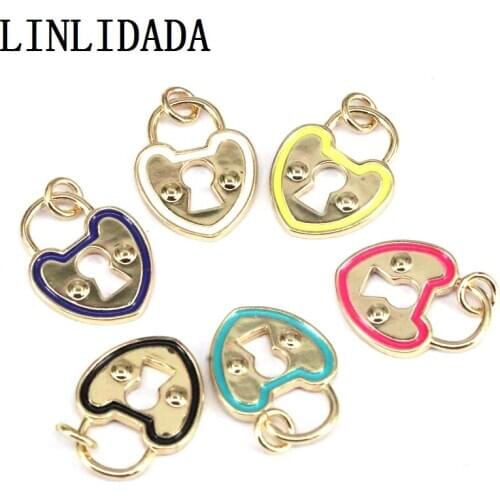 20Pcs Colorful Enamel Heart Lock Key Shape Pendant, Enamel PadLock Pendant Jewelry Findings
