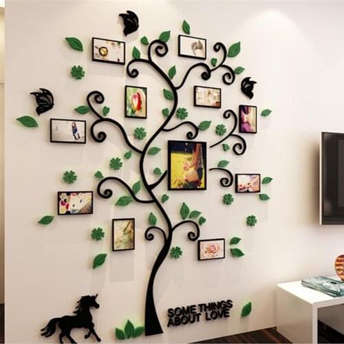 3D Photo Frame Tree acrylic wall stickers Innovative Acrylic Crystal Wall Stickers Sofa TV Decorative Backdrop #W0