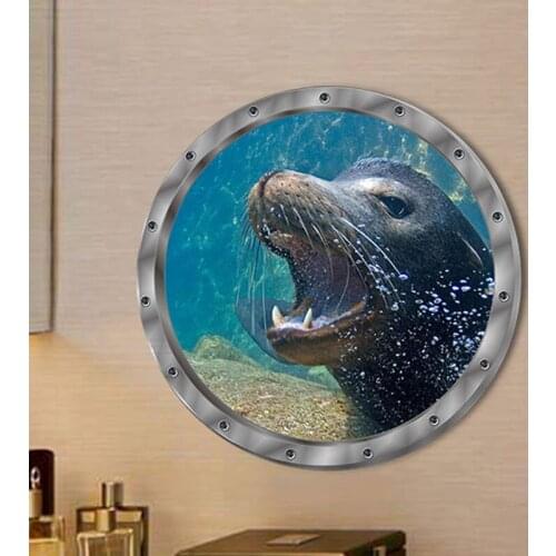 3D Submarine Fake Window Stickers Seabed Animal Wall Stickers Kids Rooms Home Decoration Sealife Shark Fish Decals PVC Mural