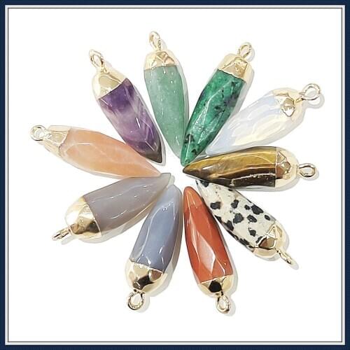 5pcs/bag Natural Stone Agate Pendant 8x26mm Exquisitely Cut Bullet-shaped Pendant Handmade DIY Necklace Bracelet Accessories