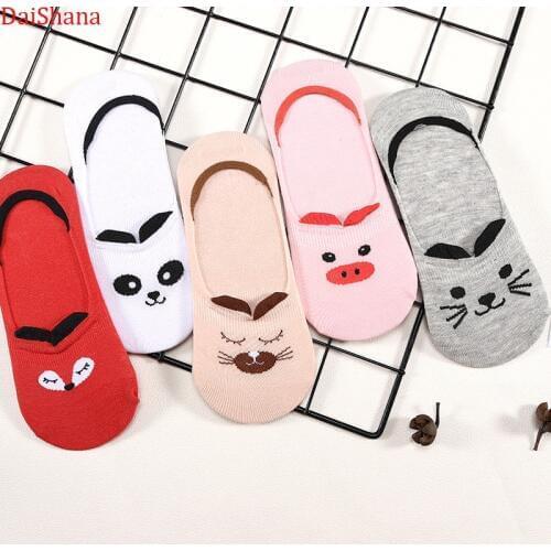 5 Pairs Summer Cotton Ankle Socks Thin Women Cartoon Animals Short Socks For Female Sokken Cute Kawayi Slipers Meias Boat Socks