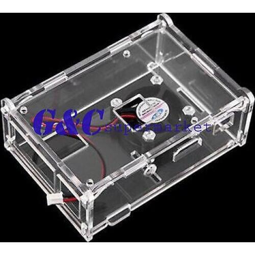 5PCS Transparent Clear Case Enclosure Box + Cooling Fan Raspberry Pi 2 Model diy electronics