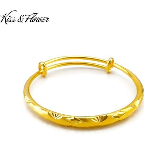KISS&FLOWER BR62 Fine Jewelry Wholesale Fashion Woman Birthday Wedding Gift Vintage Ingots 24KT Gold Resizable Bracelet Bangle