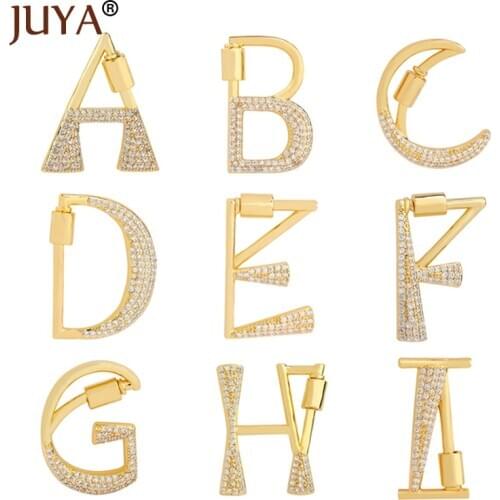 Juya Wholesale 5pcs Letter Lock Clasps Clear CZ Trendy Necklace Pendants for DIY Bracelets Hand Made Jewelry Making Accessories