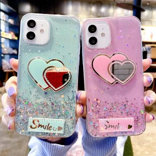 LOVE Glitter Stars Phone Case For iPhone 12 Pro Max 11 Pro Max SE 2020 XS Max XR X 7 8 6 Plus 12 Mini Cute Gradient Clear Coque