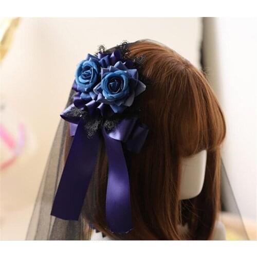 Black Girls Gothic Veil Lolita Bow Hairpin Hair Accessories Headwear Womens Hair clip B1537