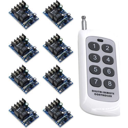 DC 12V 24V 36V 48V 30A 1CH Wireless Switch 8X 1 Channel Relays Receivers & Digital Remote Controller for Electric Car And Door